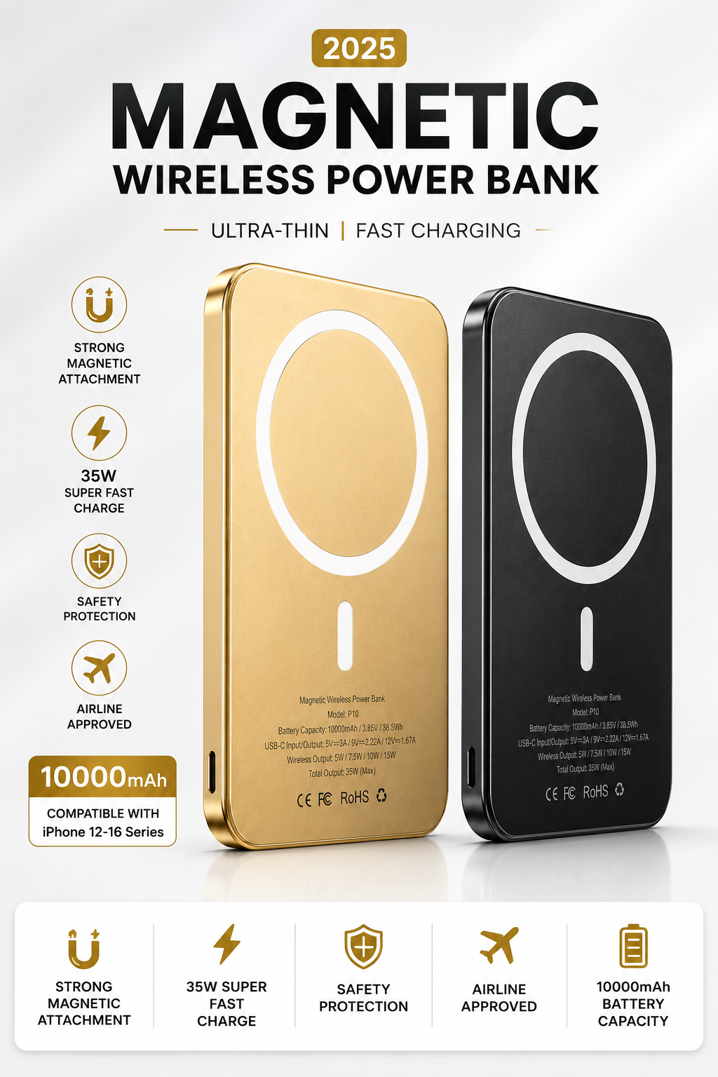 Magnetic Wireless Power Bank – MagSafe Compatible | 5000mAh & 10000mAh