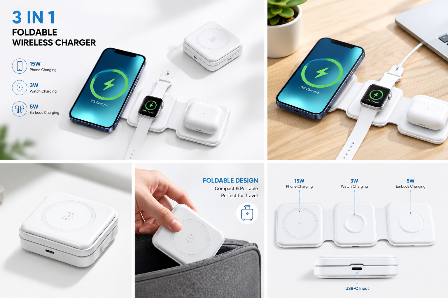 3-in-1 Magnetic Foldable Wireless Charger