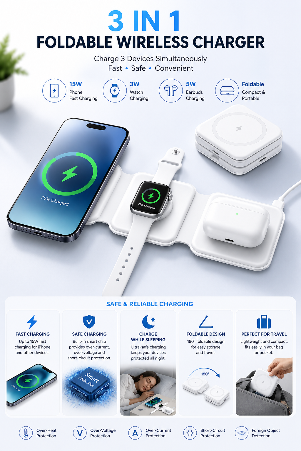 3-in-1 Magnetic Foldable Wireless Charger