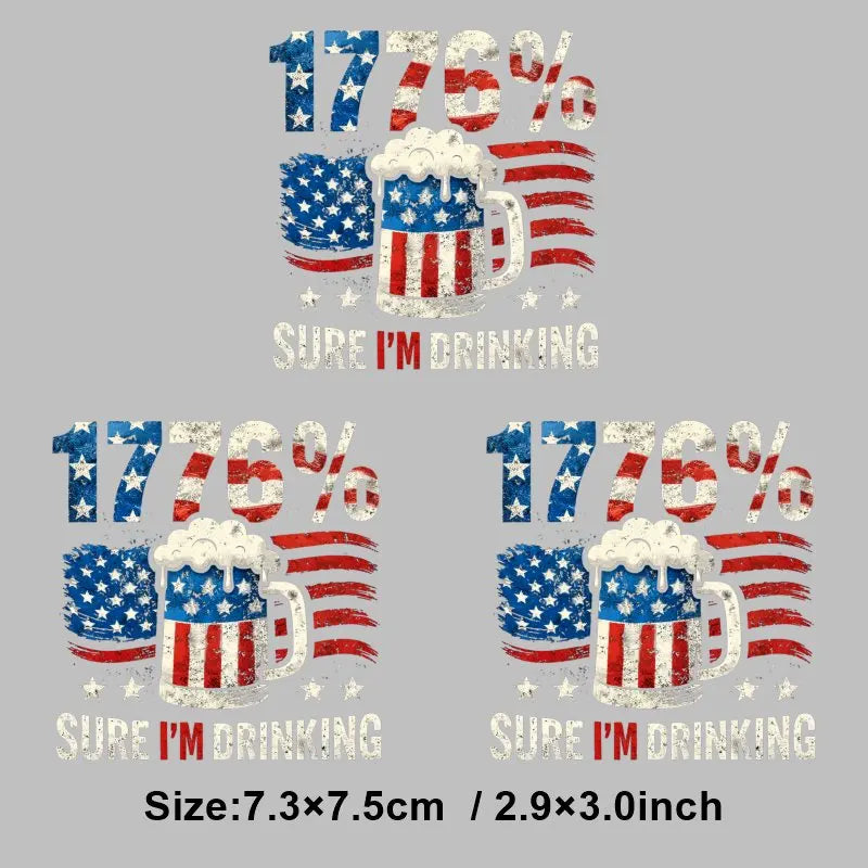 4th of July Heat Transfer Vinyl Stickers Patriotic USA Iron On Decals for T-Shirts DIY Independence Day HTV Patches Red White