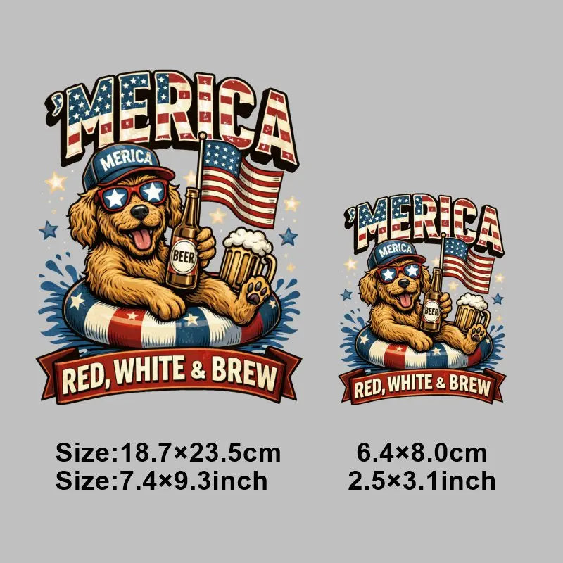 4th of July Heat Transfer Vinyl Stickers Patriotic USA Iron On Decals for T-Shirts DIY Independence Day HTV Patches Red White