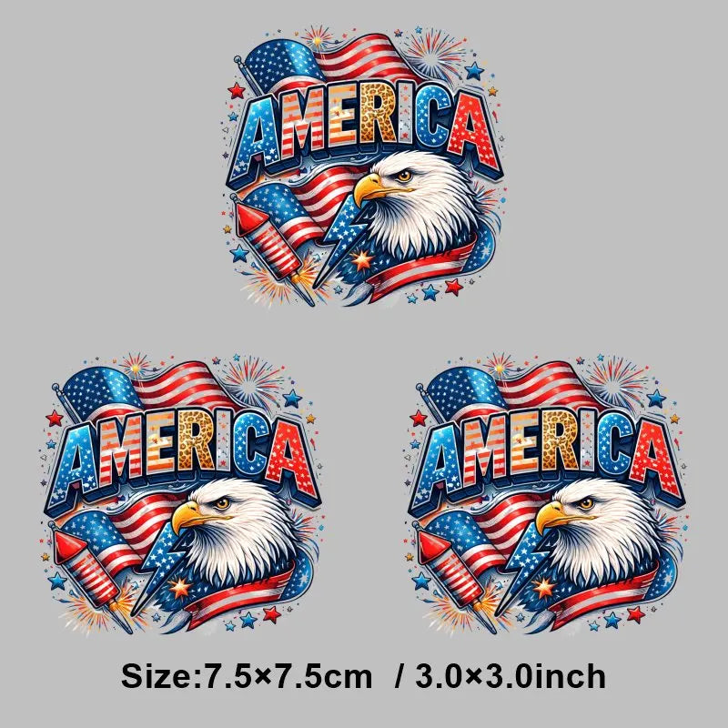 4th of July Heat Transfer Vinyl Stickers Patriotic USA Iron On Decals for T-Shirts DIY Independence Day HTV Patches Red White