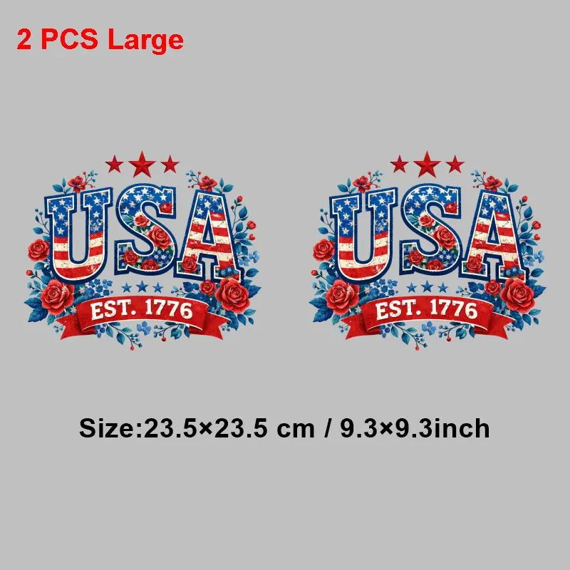 4th of July Heat Transfer Vinyl Stickers Patriotic USA Iron On Decals for T-Shirts DIY Independence Day HTV Patches Red White