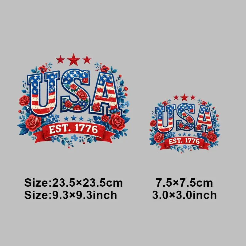 4th of July Heat Transfer Vinyl Stickers Patriotic USA Iron On Decals for T-Shirts DIY Independence Day HTV Patches Red White