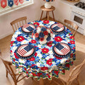 4th of July Tablecloth, Patriotic Independence Day American Flag Star Spangled Round Tablecloth, White Blue Outdoor Party