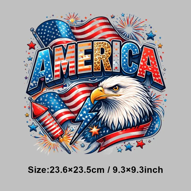 4th of July Heat Transfer Vinyl Stickers Patriotic USA Iron On Decals for T-Shirts DIY Independence Day HTV Patches Red White