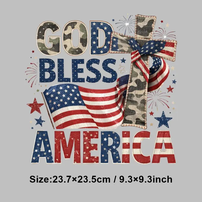 4th of July Heat Transfer Vinyl Stickers Patriotic USA Iron On Decals for T-Shirts DIY Independence Day HTV Patches Red White