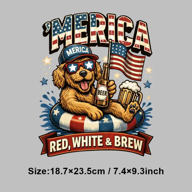 4th of July Heat Transfer Vinyl Stickers Patriotic USA Iron On Decals for T-Shirts DIY Independence Day HTV Patches Red White