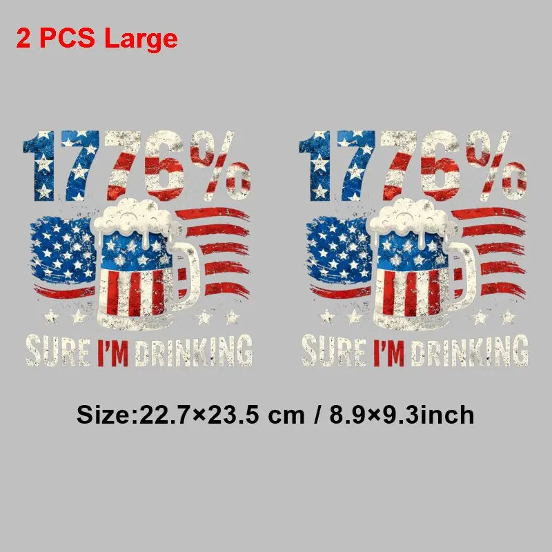 4th of July Heat Transfer Vinyl Stickers Patriotic USA Iron On Decals for T-Shirts DIY Independence Day HTV Patches Red White
