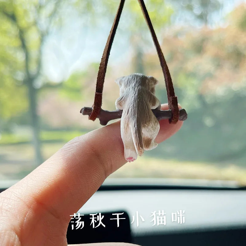 1Pc Car Pendant Creative Cute Branch Pendant Car Interior Decoration Cat Rearview Mirror For Girls Car Interior Accessories