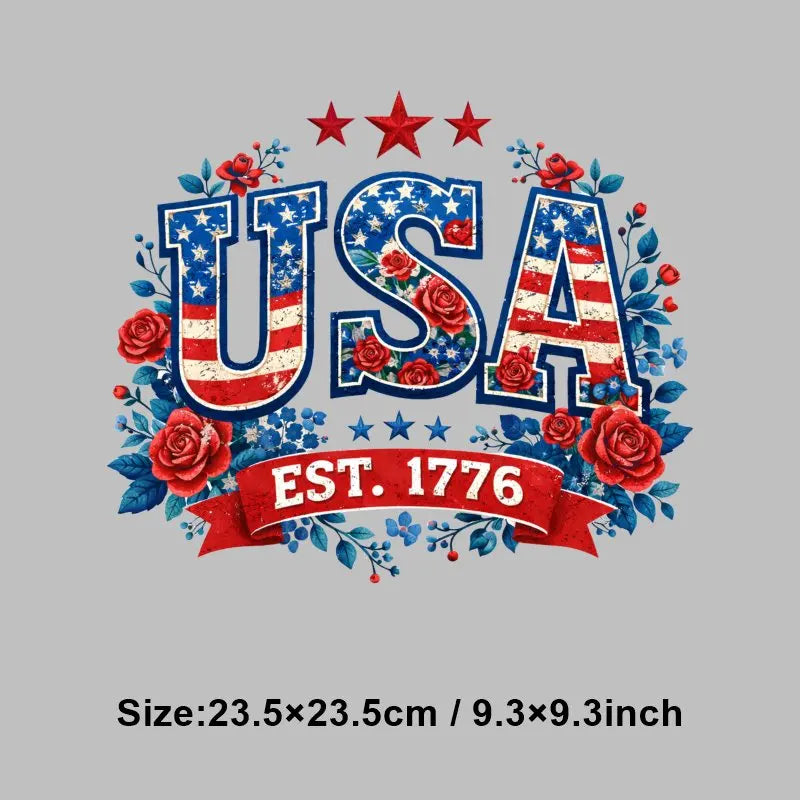 4th of July Heat Transfer Vinyl Stickers Patriotic USA Iron On Decals for T-Shirts DIY Independence Day HTV Patches Red White