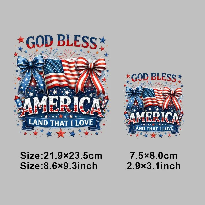 4th of July Heat Transfer Vinyl Stickers Patriotic USA Iron On Decals for T-Shirts DIY Independence Day HTV Patches Red White