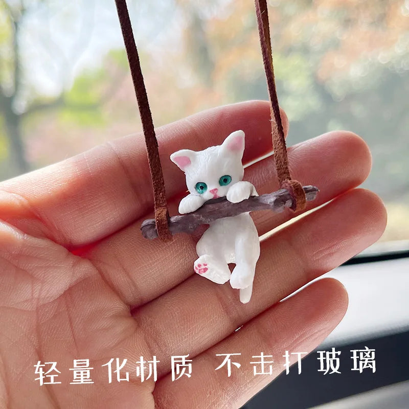 1Pc Car Pendant Creative Cute Branch Pendant Car Interior Decoration Cat Rearview Mirror For Girls Car Interior Accessories