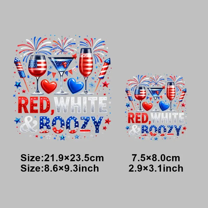 4th of July Heat Transfer Vinyl Stickers Patriotic USA Iron On Decals for T-Shirts DIY Independence Day HTV Patches Red White