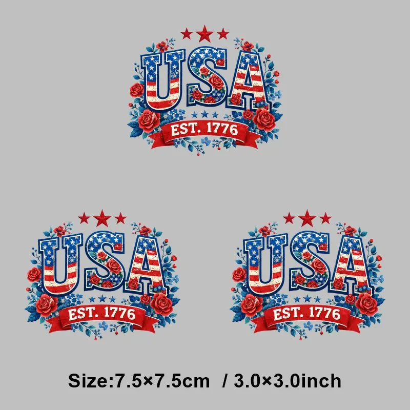 4th of July Heat Transfer Vinyl Stickers Patriotic USA Iron On Decals for T-Shirts DIY Independence Day HTV Patches Red White