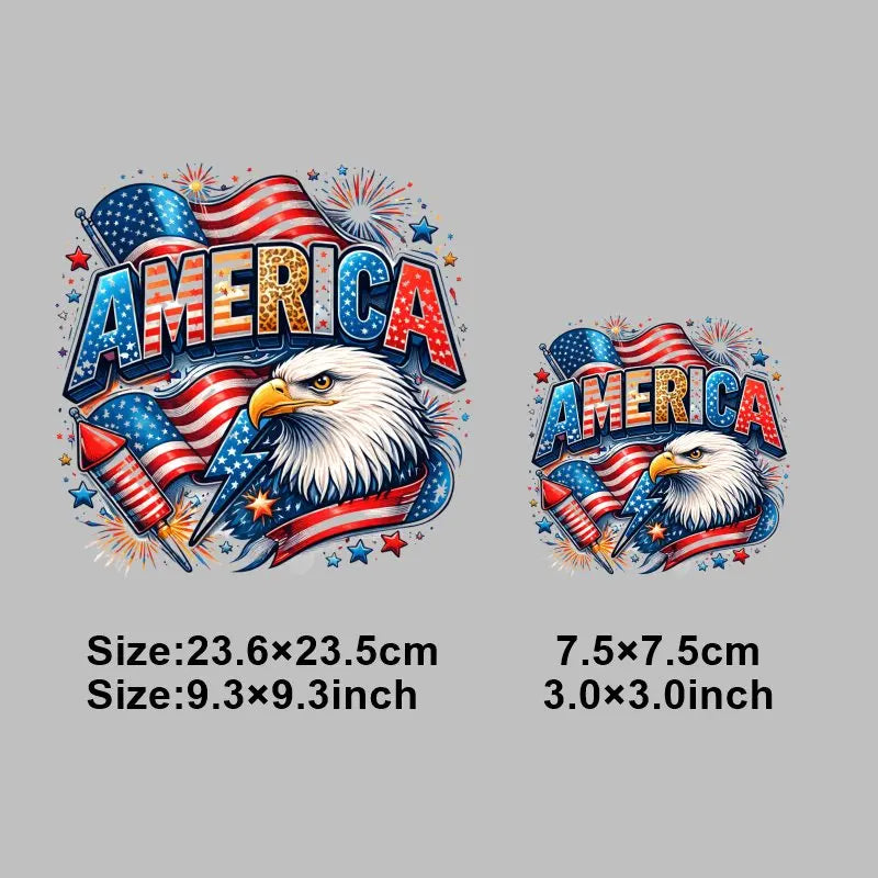 4th of July Heat Transfer Vinyl Stickers Patriotic USA Iron On Decals for T-Shirts DIY Independence Day HTV Patches Red White