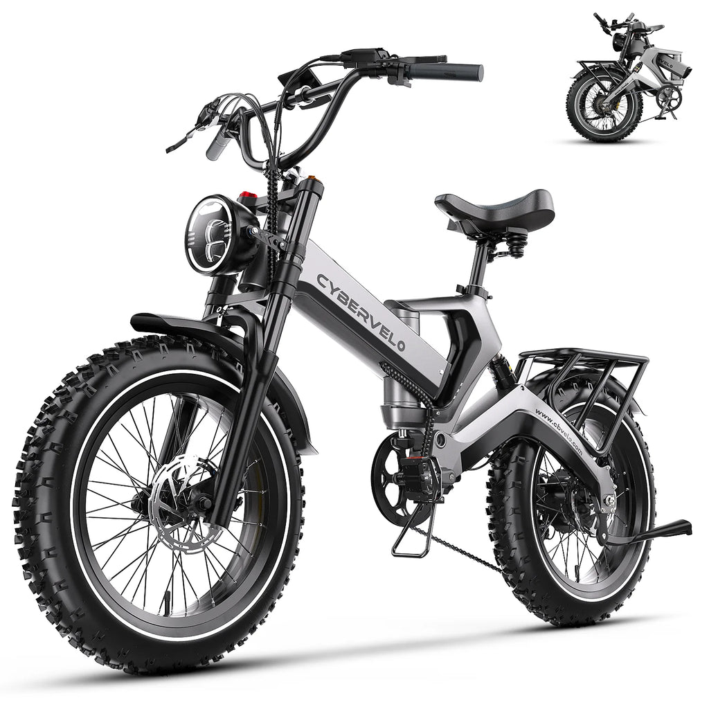 2000W Peak Folding Electric Bike Cybervelo EK6 Adults 30+MPH 48V 25Ah Removable Battery 20" Fat Tire Off Road E-bike