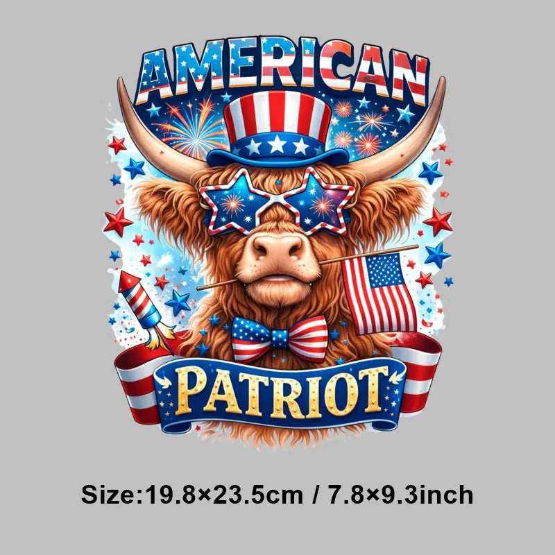 4th of July Heat Transfer Vinyl Stickers Patriotic USA Iron On Decals for T-Shirts DIY Independence Day HTV Patches Red White