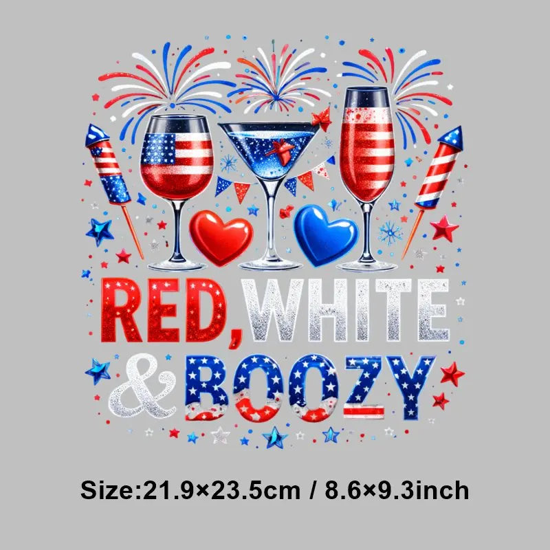 4th of July Heat Transfer Vinyl Stickers Patriotic USA Iron On Decals for T-Shirts DIY Independence Day HTV Patches Red White