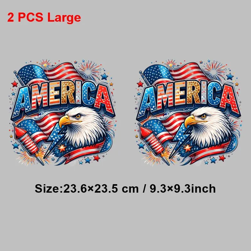 4th of July Heat Transfer Vinyl Stickers Patriotic USA Iron On Decals for T-Shirts DIY Independence Day HTV Patches Red White