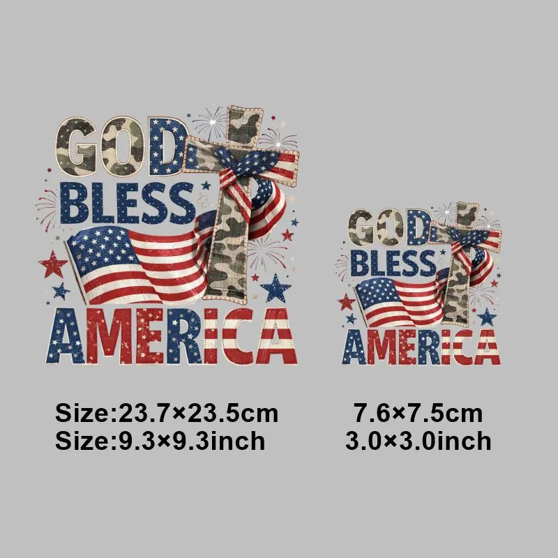 4th of July Heat Transfer Vinyl Stickers Patriotic USA Iron On Decals for T-Shirts DIY Independence Day HTV Patches Red White